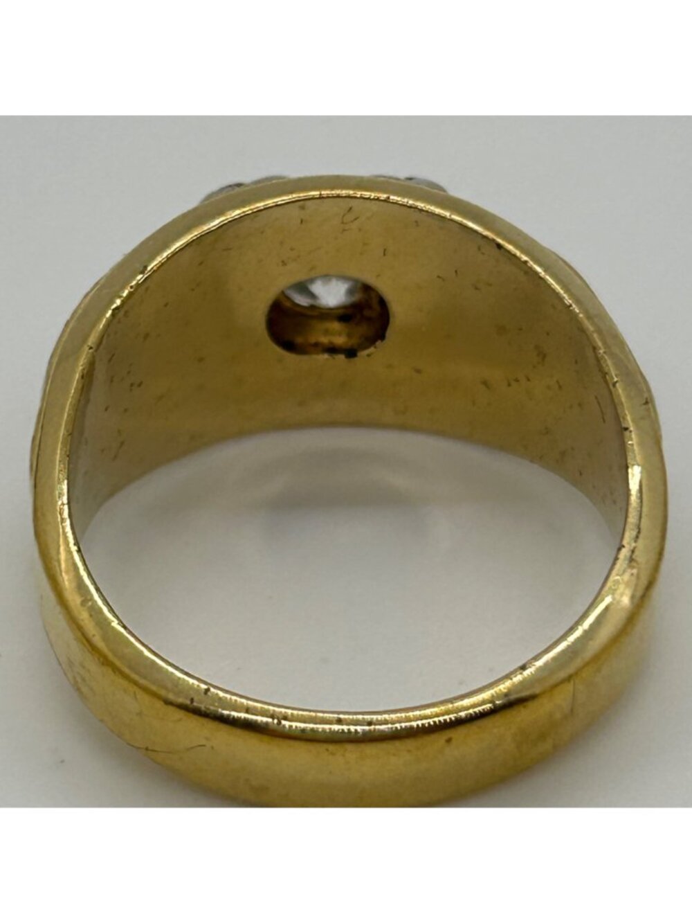Vintage Mens LIND Two Tone Cubic Zirconia Statement Signet Art Deco Style Ring S - Picture 3 of 10